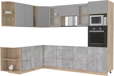 Кухонный гарнитур Интерлиния Мила 1.88x2.8 левая без столешницы (серебристый/бетон) - фото