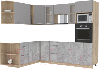 Кухонный гарнитур Интерлиния Мила 1.88x2.6 левая без столешницы (серебристый/бетон) - фото