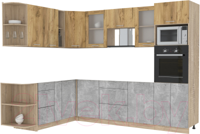 Кухонный гарнитур Интерлиния Мила 1.88x2.8 левая без столешницы (дуб золотой/бетон) - фото