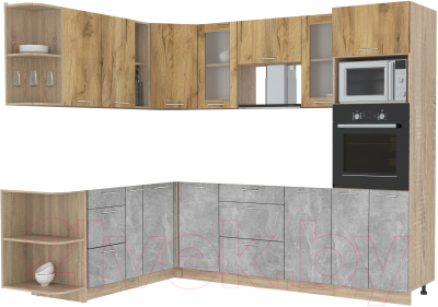 Кухонный гарнитур Интерлиния Мила 1.88x2.6 левая без столешницы (дуб золотой/бетон) - фото