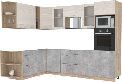 Кухонный гарнитур Интерлиния Мила 1.88x2.8 левая без столешницы (вудлайн кремовый/бетон) - фото