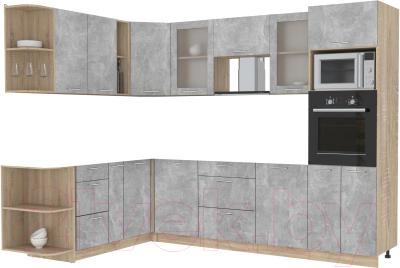 Кухонный гарнитур Интерлиния Мила 1.88x2.8 левая без столешницы (бетон/бетон) - фото