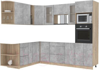 Кухонный гарнитур Интерлиния Мила 1.88x2.6 левая без столешницы (бетон/бетон) - фото