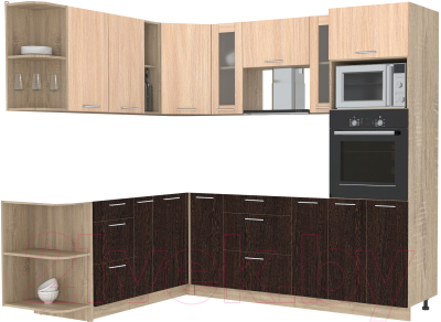 Кухонный гарнитур Интерлиния Мила 1.88x2.4 левая без столешницы (дуб молочный/дуб венге) - фото