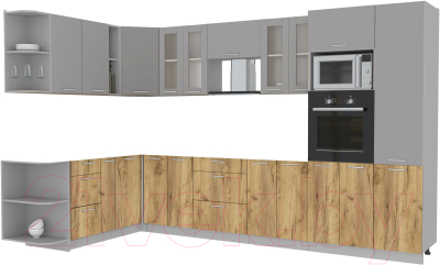 Кухонный гарнитур Интерлиния Мила 1.88x3.4 левая без столешницы (серебристый/дуб золотой) - фото