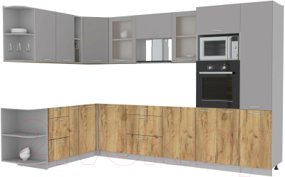 Кухонный гарнитур Интерлиния Мила 1.88x3.2 левая без столешницы (серебристый/дуб золотой) - фото