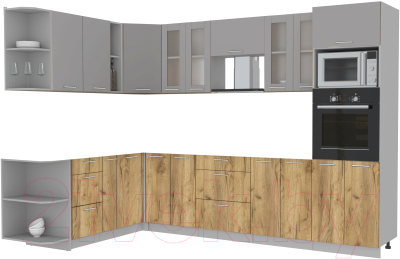 Кухонный гарнитур Интерлиния Мила 1.88x3.0 левая без столешницы (серебристый/дуб золотой) - фото