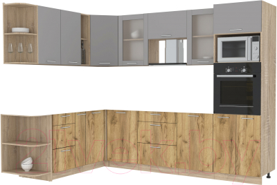 Кухонный гарнитур Интерлиния Мила 1.88x2.8 левая без столешницы (серебристый/дуб золотой) - фото