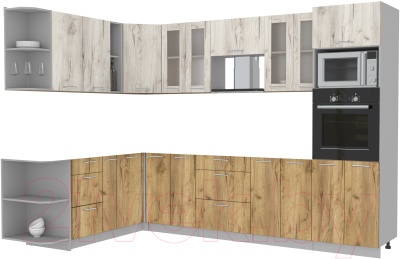 Кухонный гарнитур Интерлиния Мила 1.88x3.0 левая без столешницы (дуб белый/дуб золотой) - фото