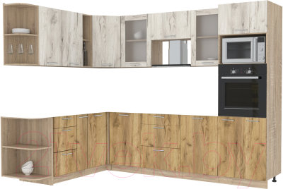 Кухонный гарнитур Интерлиния Мила 1.88x2.8 левая без столешницы (дуб белый/дуб золотой) - фото