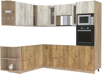 Кухонный гарнитур Интерлиния Мила 1.88x2.4 левая без столешницы (дуб белый/дуб золотой) - фото