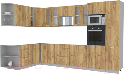 Кухонный гарнитур Интерлиния Мила 1.88x3.4 левая без столешницы (дуб золотой/дуб золотой) - фото