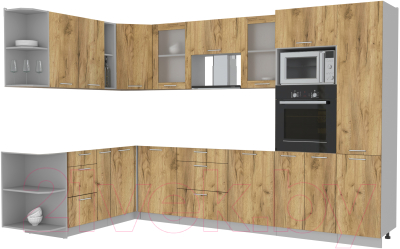 Кухонный гарнитур Интерлиния Мила 1.88x3.2 левая без столешницы (дуб золотой/дуб золотой) - фото