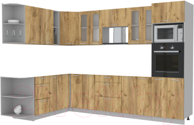 Кухонный гарнитур Интерлиния Мила 1.88x3.0 левая без столешницы (дуб золотой/дуб золотой) - фото