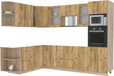Кухонный гарнитур Интерлиния Мила 1.88x2.8 левая без столешницы (дуб золотой/дуб золотой) - фото