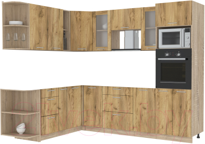 Кухонный гарнитур Интерлиния Мила 1.88x2.6 левая без столешницы (дуб золотой/дуб золотой) - фото