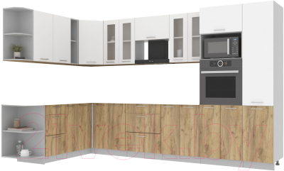 Кухонный гарнитур Интерлиния Мила 1.88x3.4 левая без столешницы (белый платинум/дуб золотой) - фото