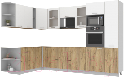 Кухонный гарнитур Интерлиния Мила 1.88x3.2 левая без столешницы (белый платинум/дуб золотой) - фото