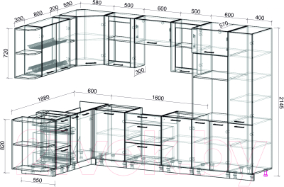 Кухонный гарнитур Интерлиния Мила 1.88x3.2 левая без столешницы (белый платинум/дуб золотой)