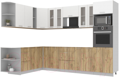 Кухонный гарнитур Интерлиния Мила 1.88x3.0 левая без столешницы (белый платинум/дуб золотой) - фото