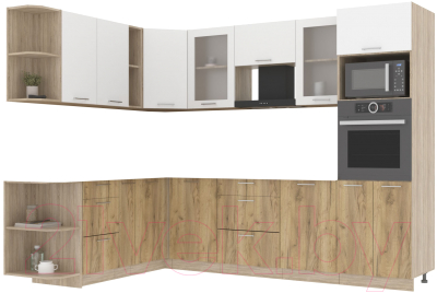 Кухонный гарнитур Интерлиния Мила 1.88x2.8 левая без столешницы (белый платинум/дуб золотой) - фото