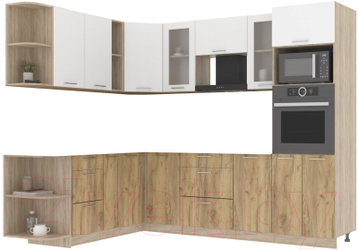 Кухонный гарнитур Интерлиния Мила 1.88x2.6 левая без столешницы (белый платинум/дуб золотой) - фото