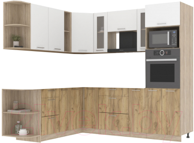 Кухонный гарнитур Интерлиния Мила 1.88x2.4 левая без столешницы (белый платинум/дуб золотой) - фото