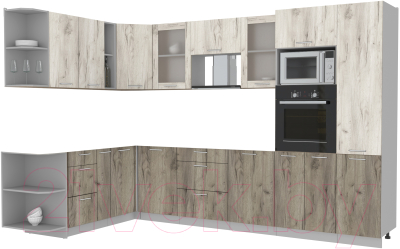 Кухонный гарнитур Интерлиния Мила 1.88x3.2 левая без столешницы (дуб белый/дуб серый) - фото