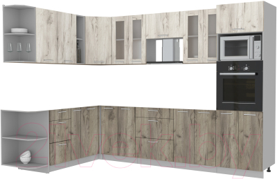 Кухонный гарнитур Интерлиния Мила 1.88x3.0 левая без столешницы (дуб белый/дуб серый) - фото
