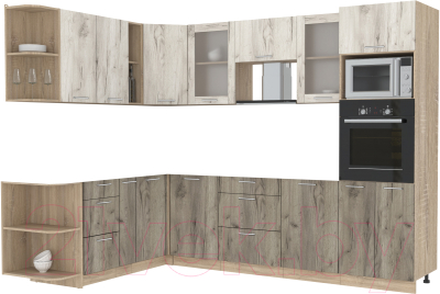 Кухонный гарнитур Интерлиния Мила 1.88x2.8 левая без столешницы (дуб белый/дуб серый) - фото