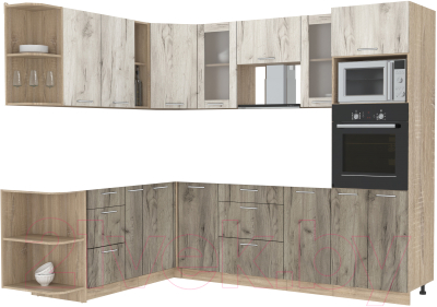 Кухонный гарнитур Интерлиния Мила 1.88x2.6 левая без столешницы (дуб белый/дуб серый) - фото