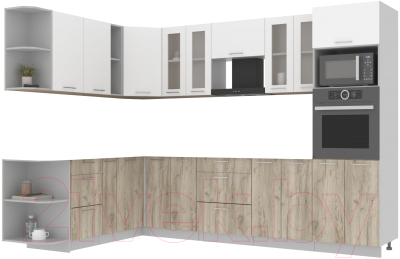 Кухонный гарнитур Интерлиния Мила 1.88x3.0 левая без столешницы (белый платинум/дуб серый) - фото