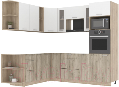 Кухонный гарнитур Интерлиния Мила 1.88x2.4 левая без столешницы (белый платинум/дуб серый) - фото