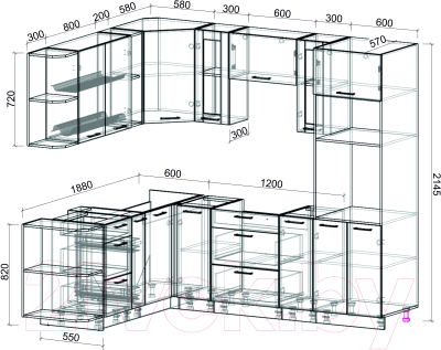 Кухонный гарнитур Интерлиния Мила 1.88x2.4 левая без столешницы (белый платинум/дуб серый)
