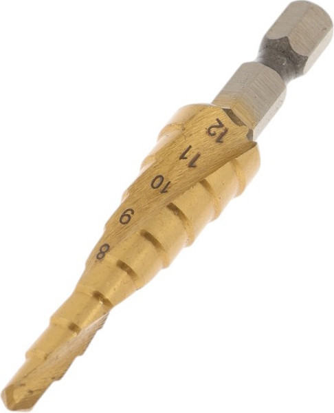 Сверло Tundra Pro ступенчатое HSS TiN спирал. шестигр.хвостовик 4-12мм 4606765 - фото