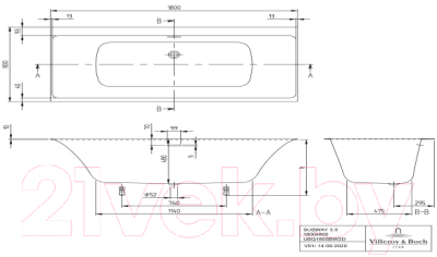 Ванна акриловая Villeroy & Boch Subway 180x80 / UBQ180SBW2DV-01