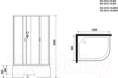 Душевая кабина Niagara NG-2310-14LBKG 120x80x200