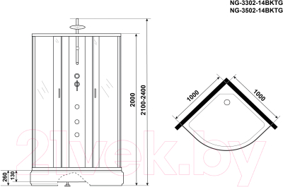 Душевая кабина Niagara NG-3302-14BKTG 100x100x200
