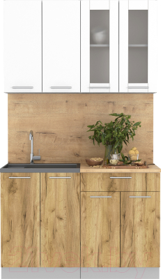 Кухонный гарнитур Интерлиния Мила 12 (белый платинум/дуб золотой/дуб бунратти) - фото