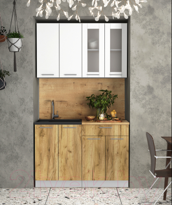 Кухонный гарнитур Интерлиния Мила 12 (белый платинум/дуб золотой/дуб бунратти)