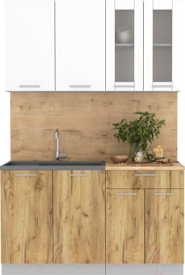 Кухонный гарнитур Интерлиния Мила 14 (белый платинум/дуб золотой/дуб бунратти) - фото