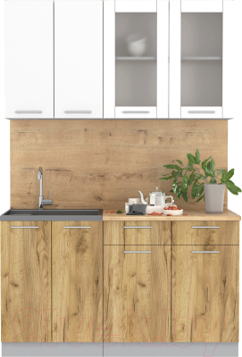 Кухонный гарнитур Интерлиния Мила 14-60 (белый платинум/дуб золотой/дуб бунратти) - фото