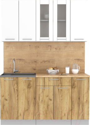 Кухонный гарнитур Интерлиния Мила 15 (белый платинум/дуб золотой/дуб бунратти) - фото