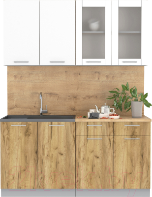 Кухонный гарнитур Интерлиния Мила 16 (белый платинум/дуб золотой/дуб бунратти) - фото