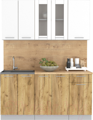 Кухонный гарнитур Интерлиния Мила 16-60 (белый платинум/дуб золотой/дуб бунратти) - фото