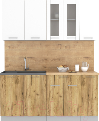 Кухонный гарнитур Интерлиния Мила 17 (белый платинум/дуб золотой/дуб бунратти) - фото