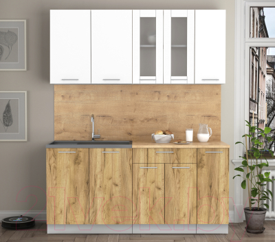 Кухонный гарнитур Интерлиния Мила 17 (белый платинум/дуб золотой/дуб бунратти)