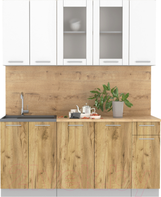 Кухонный гарнитур Интерлиния Мила 17-60 (белый платинум/дуб золотой/дуб бунратти) - фото