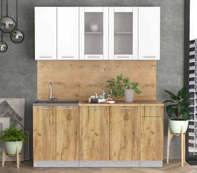 Кухонный гарнитур Интерлиния Мила 17-60 (белый платинум/дуб золотой/дуб бунратти)