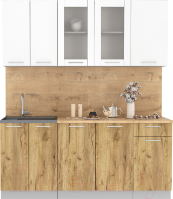 Кухонный гарнитур Интерлиния Мила 18-60 (белый платинум/дуб золотой/дуб бунратти) - фото